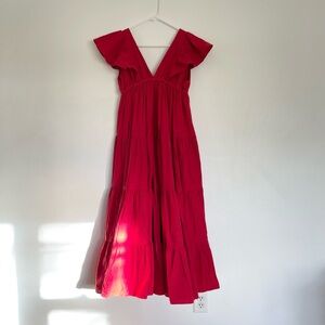 Elegant Heavyweight 100% Cotton Red Maxi Dress